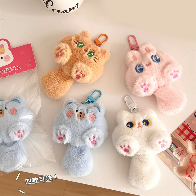 Cute Plush Long Tailed Cat Keychain Kawaii Cartoon Doll Toy Bag Pendant Key Ring Keyring Accessories For Women Girls Couples