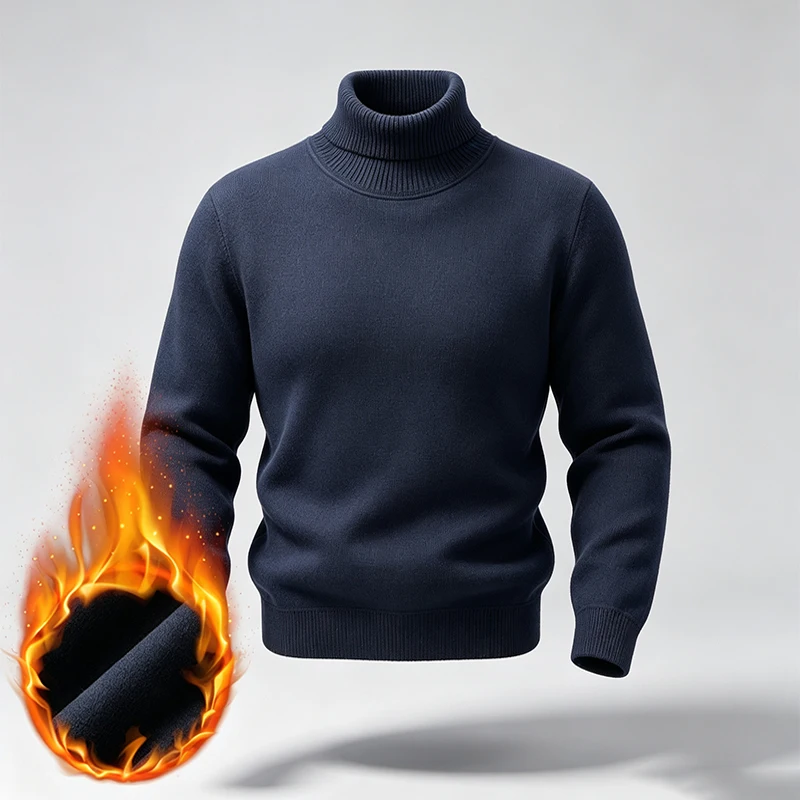 Herren-Rollkragenpullover aus Strick mit Fleece-Futter und geripptem Saum, ideal für Spaziergänge in der Stadt, gesellschaftliche Anlässe und verschiedene Winteraktivitäten. – Detail 17