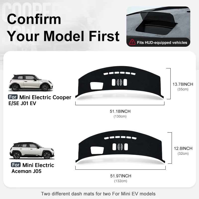 Car Center Dashboard Protective Pad For Mini Cooper E/SE J01 J05 EV with HUD Suede Fabric Anti-Sun UV Non-Slip Pad Accessories