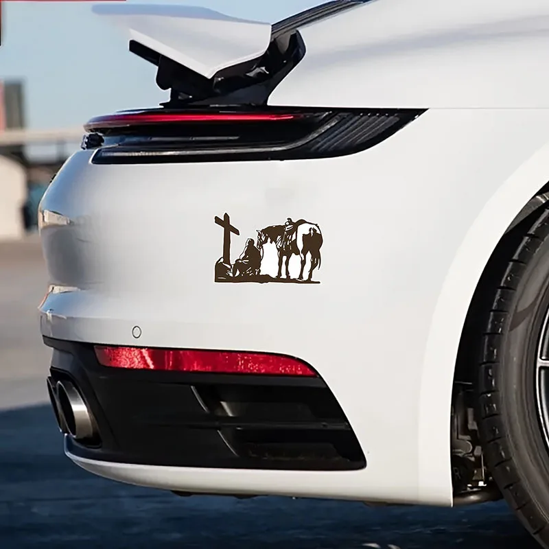 

Christian Cowboy Praying with Cross Vinyl Decal, Rodeo Inspired Sticker for Cars & Trucks