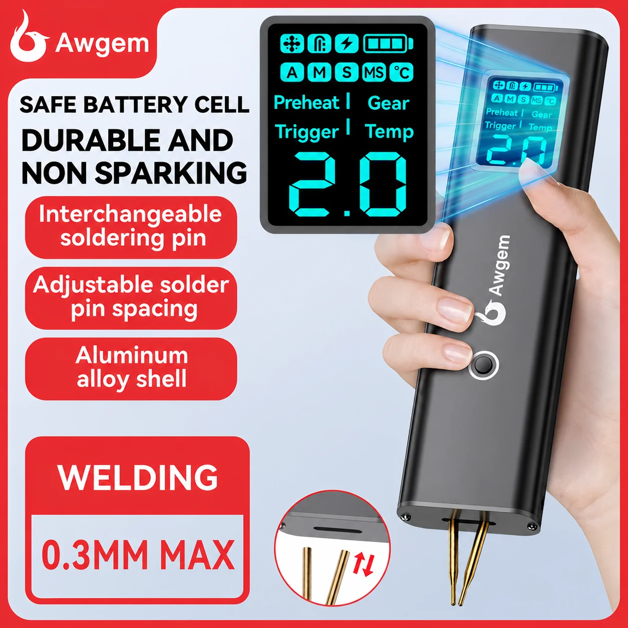 Awgem 90 engrenagens soldador de ponto ajustável portátil máquina de solda a ponto armazenamento de energia soldagem a ponto diy para 18650 bateria