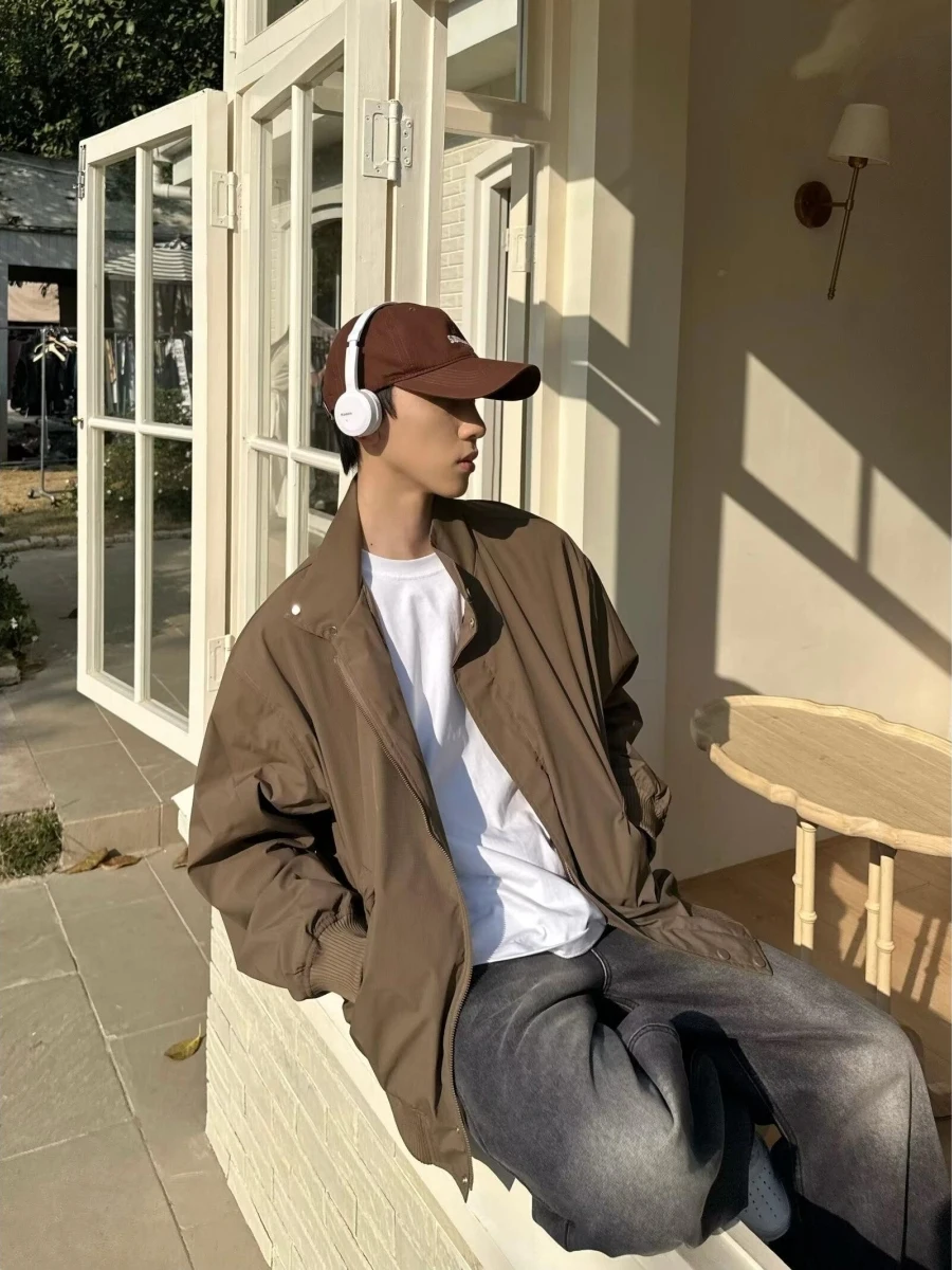 

Американский Sle ort Jaet, мужской весенне-осенний уличный тонкий однотонный универсальный топ с воротником-стойкой