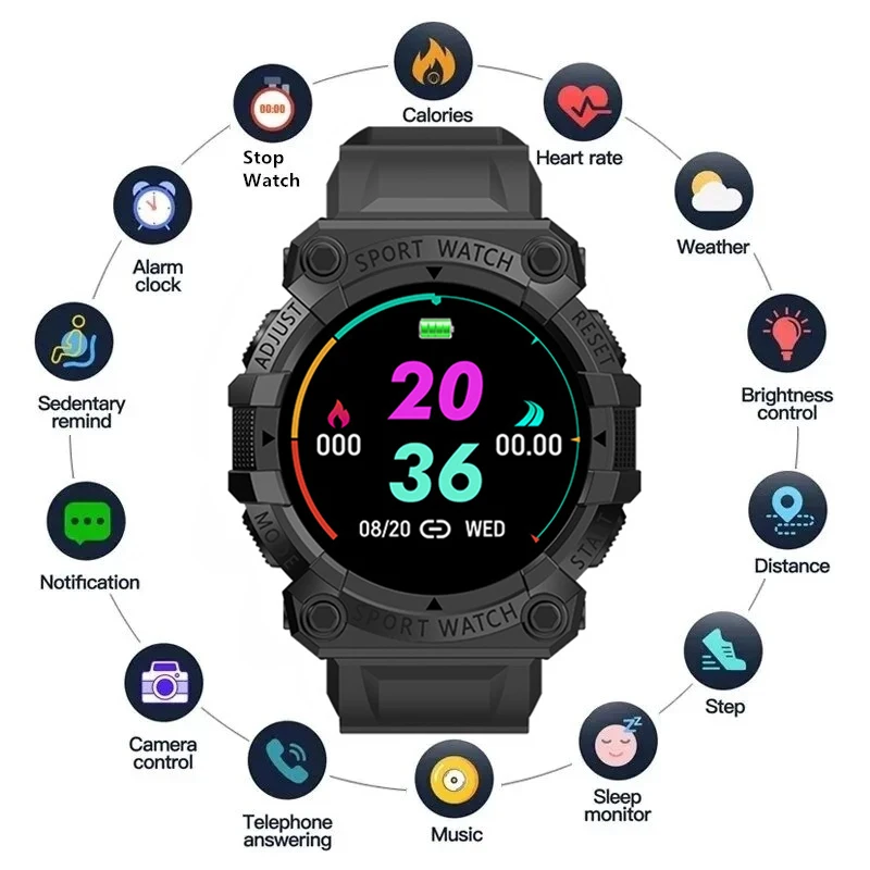 Y56 Smart Watch Color Touch Screen Fitness Tracker Smart Watch Men Heart Rate Monitor Blood Pressure Smartwatchs For Android iOS