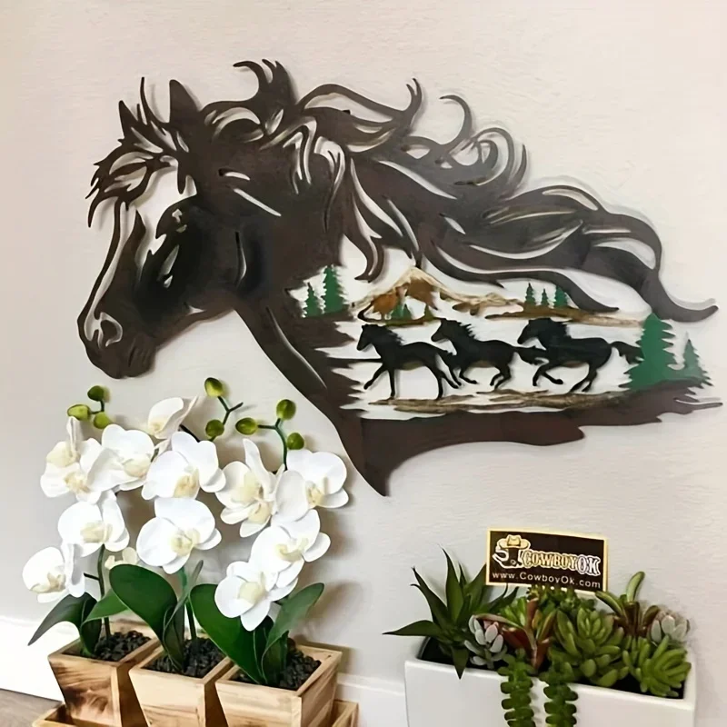 

metal iron Metal home decor Art Horse Shadow Livingroom Office Dining Room Lobby Wall Decor Halloween Room Decor Art Indoor Yard