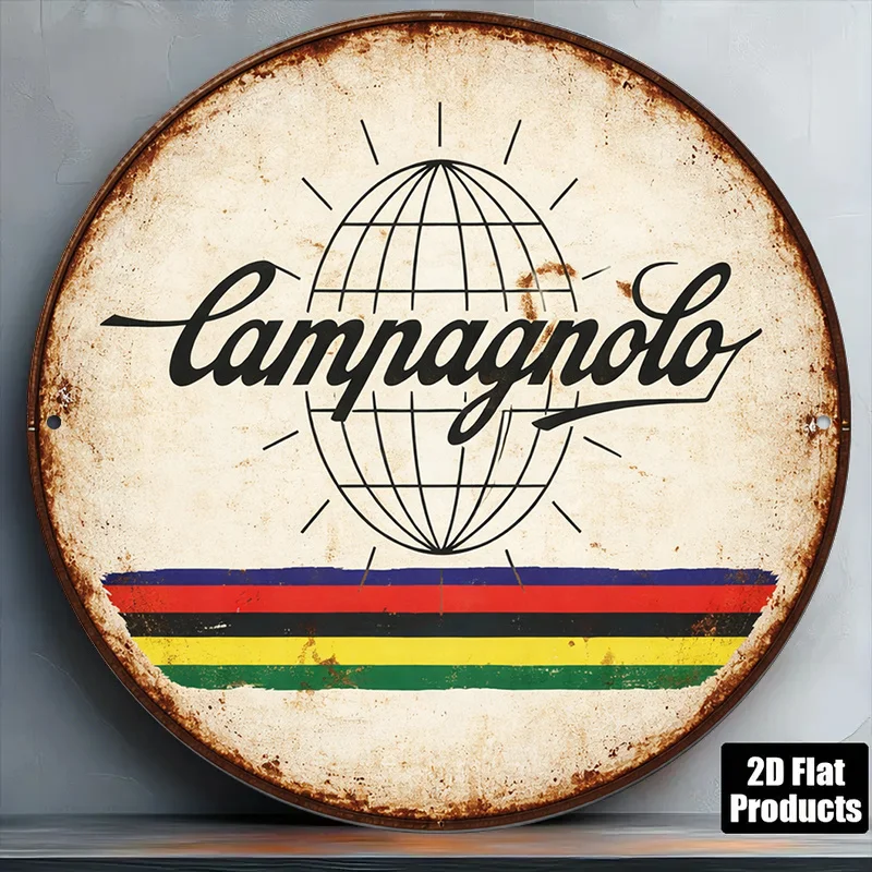 Placa Redonda Plana 2D, Placa Vintage sobre Ciclismo Campagnolo, Placa Decorativa de Peças de Bicicleta Campagnolo