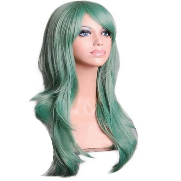 QQXCAIW Medium Straight Bobo Wig Neat Bang Women Girls Cosplay Party Costume  Green Synthetic Hair Wigs White/black Women Girls