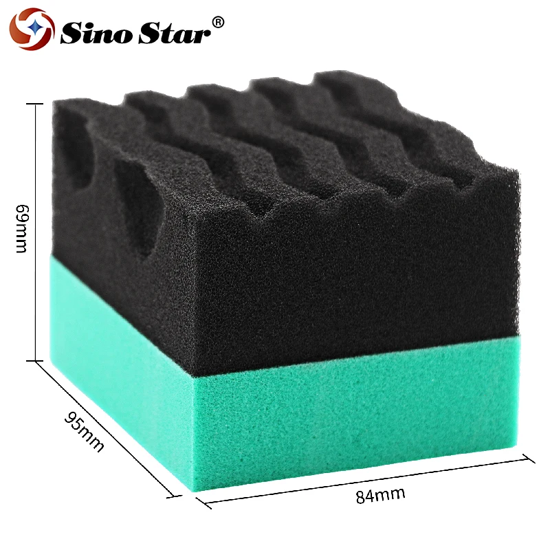 Car Detailing Sponge Green Wave Durafoam Contoured Large Tire Dressing Applicator Pad For Tire Waxing And Crystal Coating