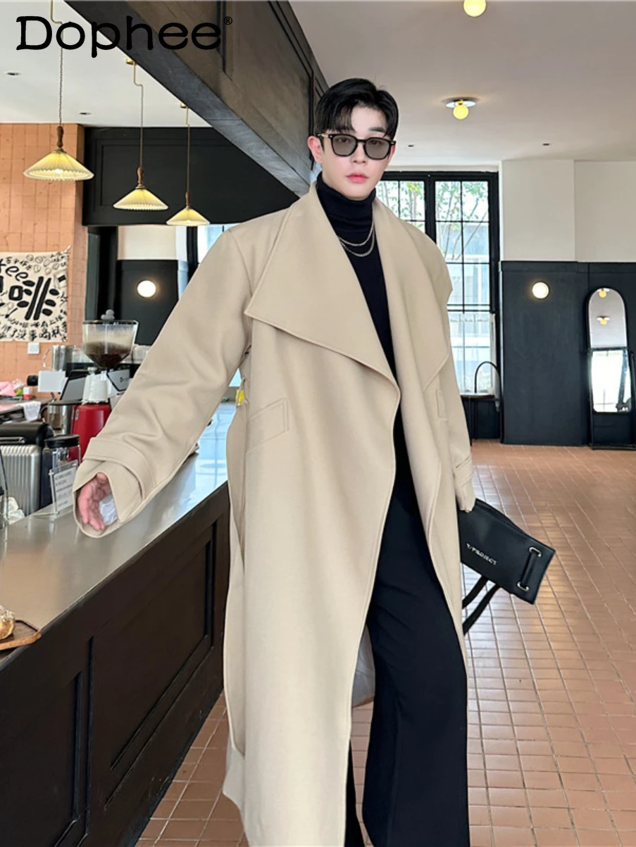 2024 Autumn Winter Personality Classic Solid Color Large Lapel Temperament High-end Medium Long Woolen Coat Men's Fashion Coats