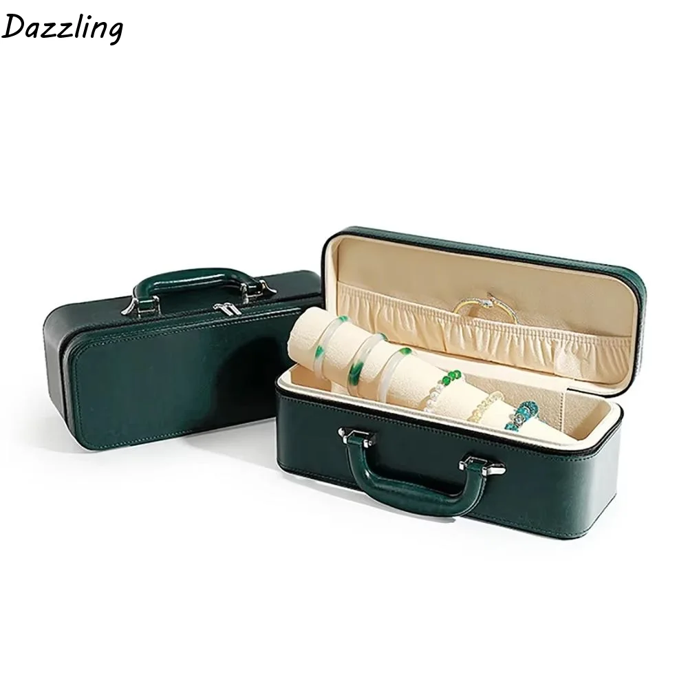 

Vintage Watch Display Box PU Leather with Handle Wristwatch Holder Compact Thickened Bracelet Storage Boxes Antique Collection