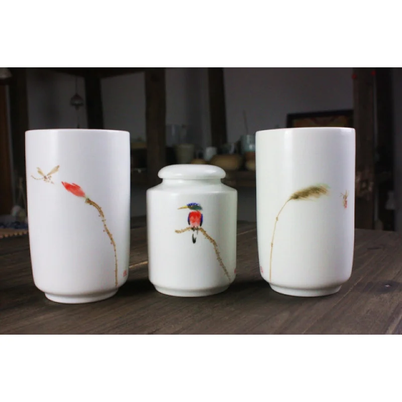 ★Jingde Sunny Ceramic Factory Matte White Hand Painted Tea Cup Gift Set