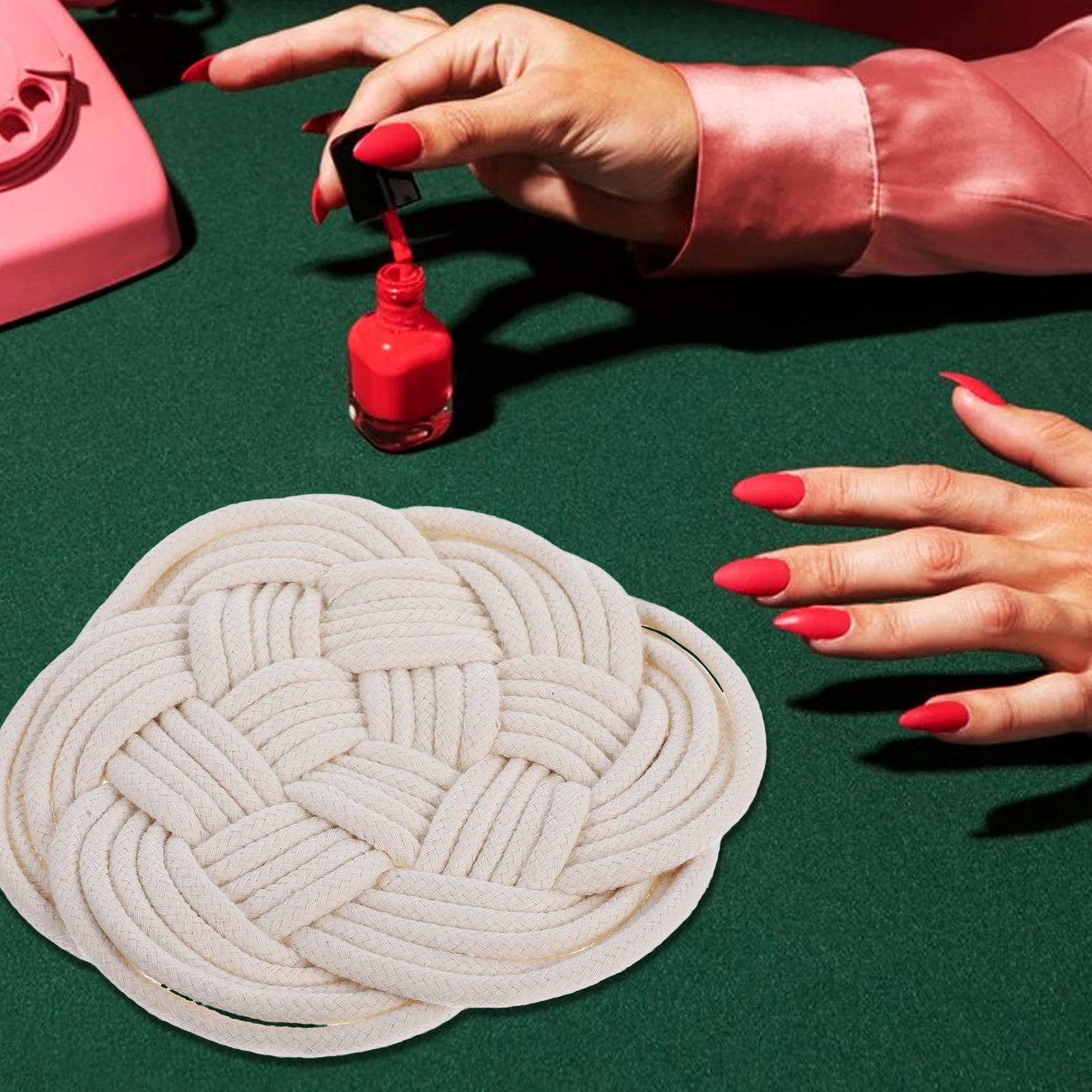 

Flax Cotton Woven Tray For Nail Art Display Holder Jewelry Bracelet Fake Nails Manicure Tool Organizer Cup Coaster