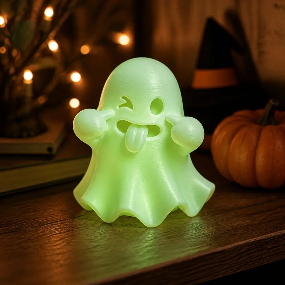 3D Printed PLA Ghost Figurine Tongue Out Playful Expression Halloween Figurine Glow in the Dark Ghost Statue Party Table Decor