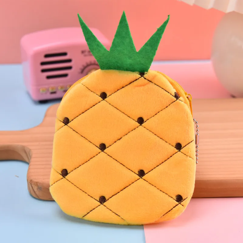 Summer Fresh Cute Fruit Plush Coin Purse for Women Kids Cartoon Fruit Small Coin Bags Portable Keychain Wallet Gifts