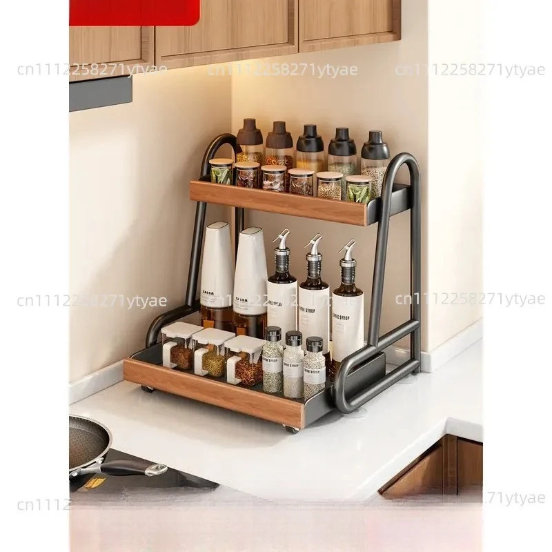 Pull-out seasoning rack  household countertop multi-functional seasoning salt sauce vinegar storage rack kitchen rack