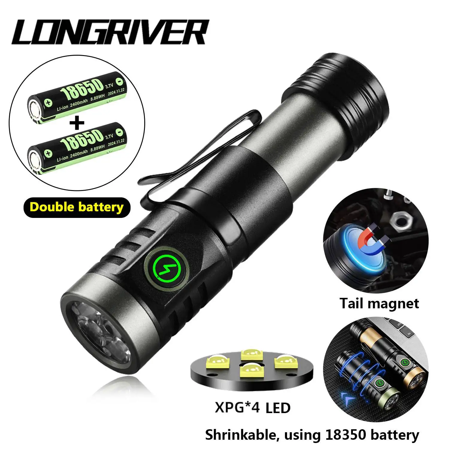 

LONGRIVER 2000LM Mini LED Flashlight F402X Rechargeable Super Bright Keychain Torch with Magnet Hiking Camping Tactical Lantern