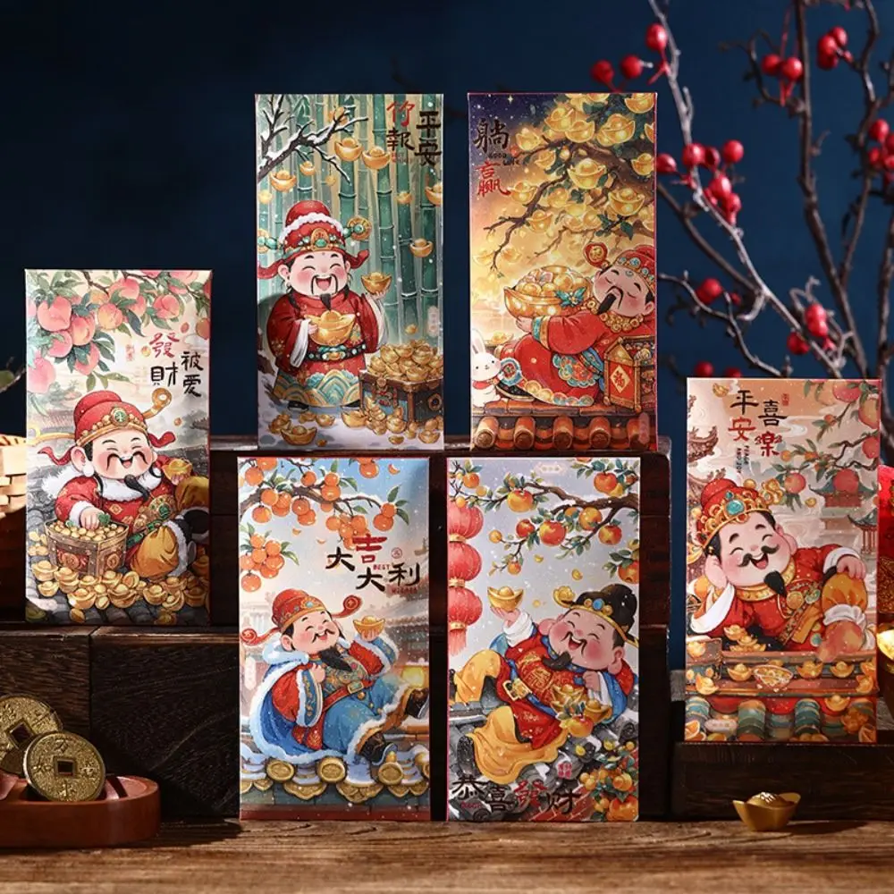 6 pçs estilo chinês ano novo envelopes vermelhos tradicional hongbao bom sorte pacotes vermelhos bênção panda deus da riqueza saco de dinheiro