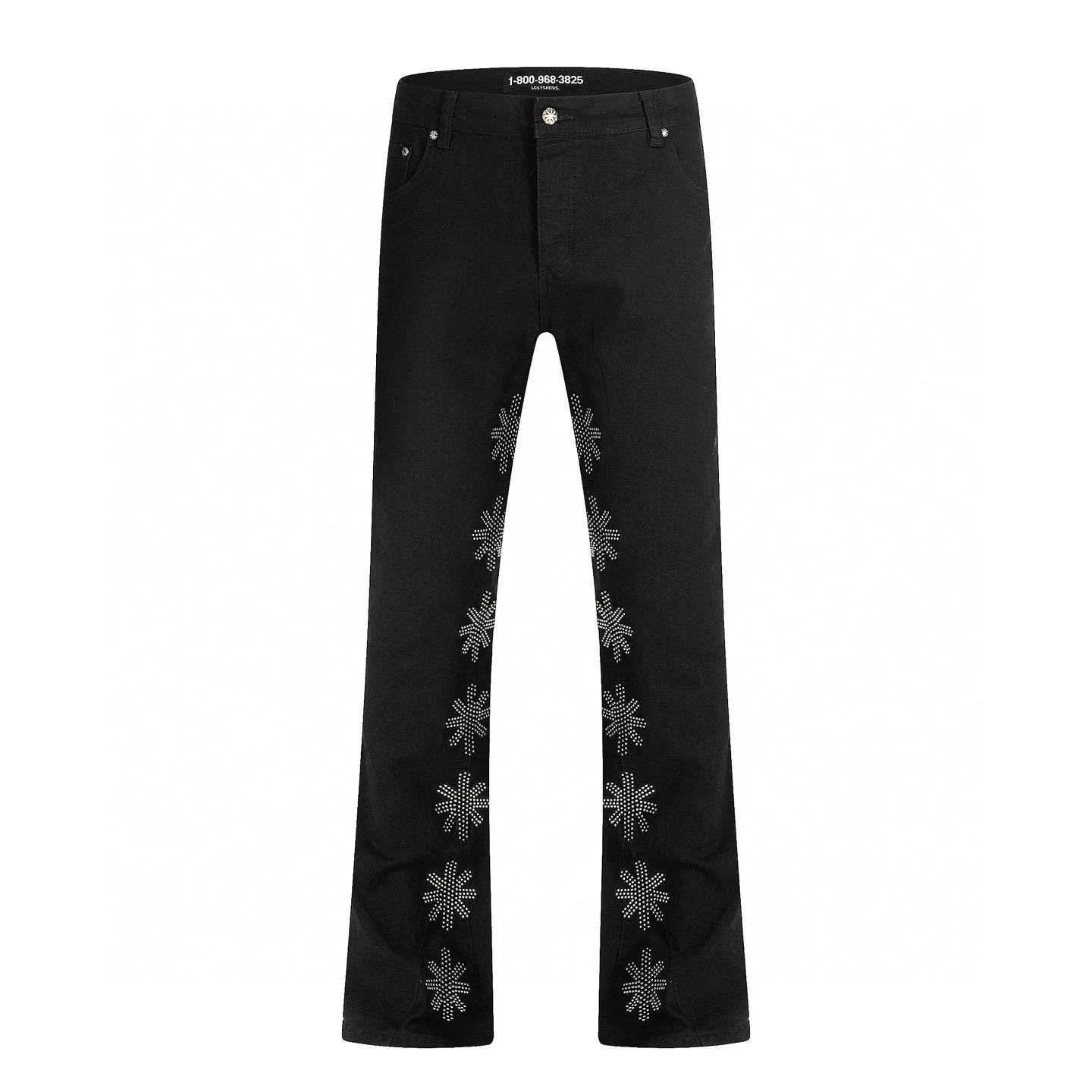 LOSTSHDWS JEANS Sunflower Heavy-Duty Rhinestone-Embellished American High-Street Washed Slightly Flared Jeans