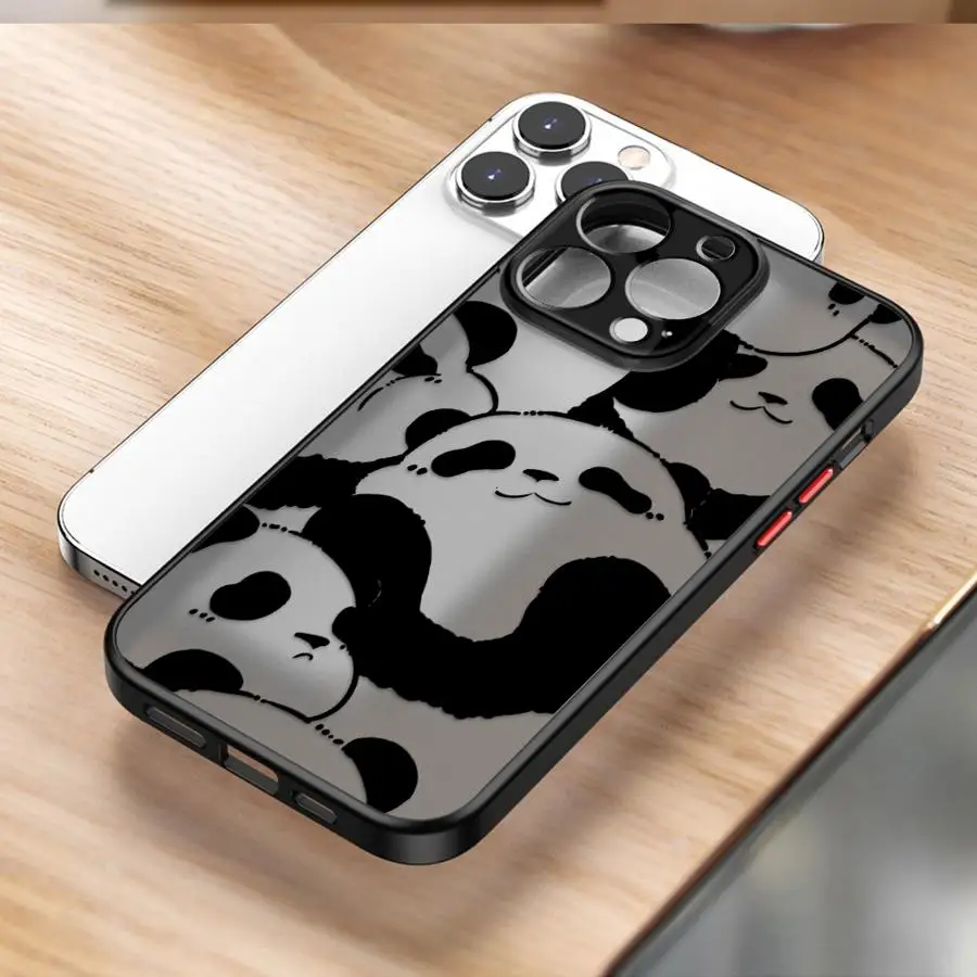 Funda de teléfono con diseño de Panda de dibujos animados para iPhone 16 15 14 13 12 11 Pro Max Mini X XS XR SE 7 8 Plus, funda dura mate a prueba de golpes