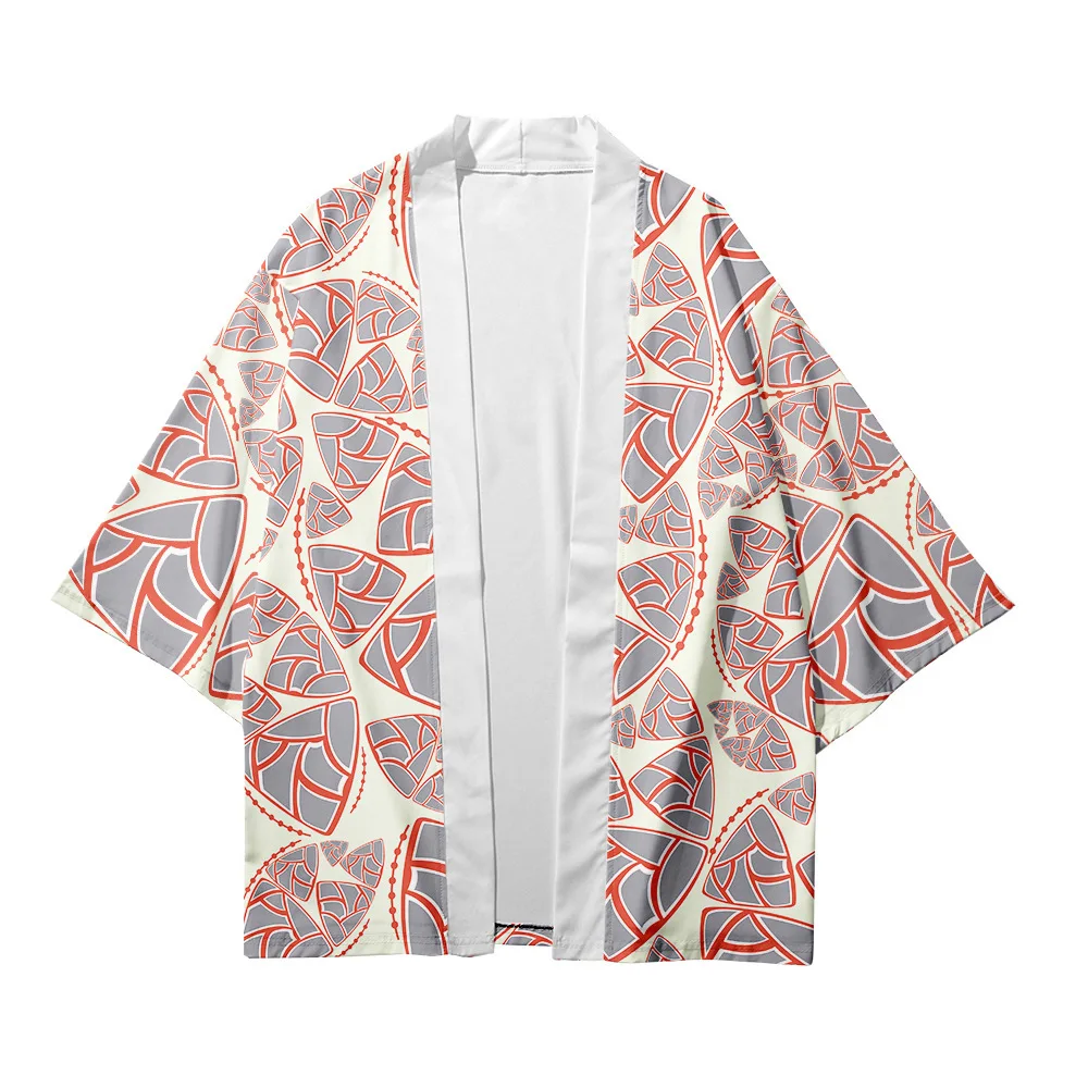 Japanese Style Men's and Women's Clothing Kimono Pattern Printed Tweed Cardigan Traditional Asian Harajuku Traditional Clothing