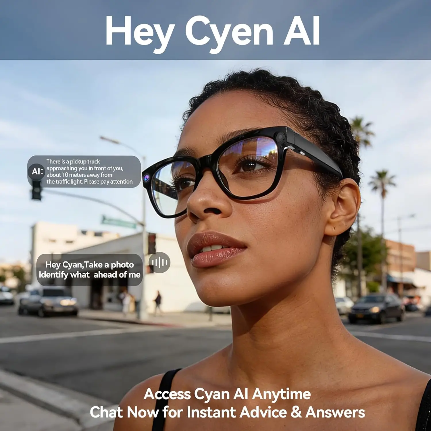 

AI Smart Glasses 8MP HD Camera Sunglasses Audio AI Voice Assistant Real-Time Translation Vlog Eyeglasses for Daily Work Travel