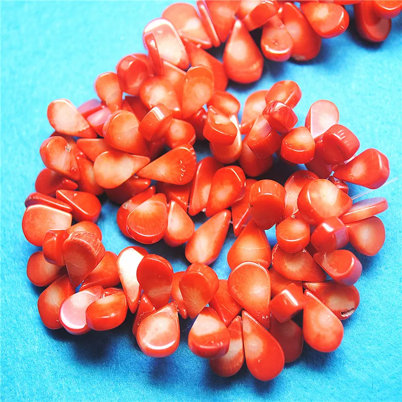 40CM Length One String Natural Orange Coral String Dropwater Shape 12X16MM Top Drilled DIY Jewelry Accessories