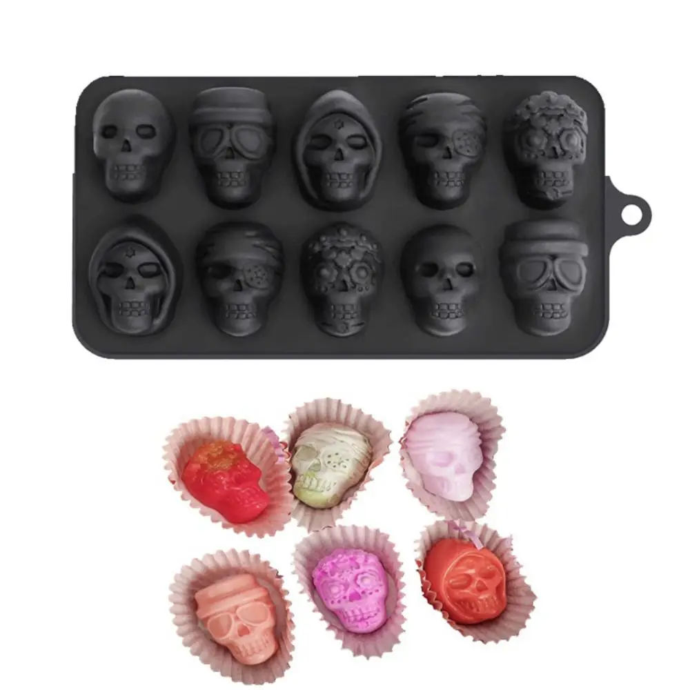 Kitchen Supplies 10 Grids Skull Ice Cube Mold 3D Silicone Skull Baking Cake Mold Easy To Demould Chocolate Mold Jelly