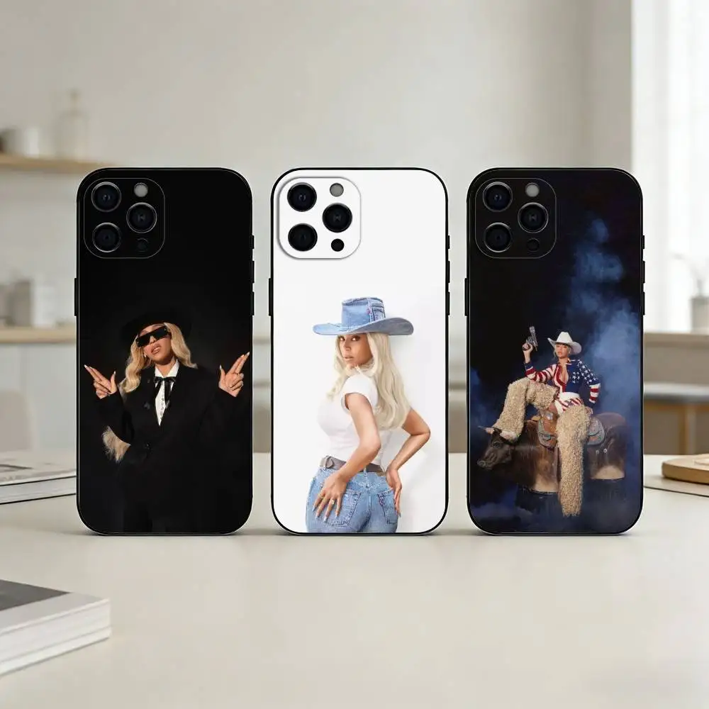 

B-Beyonce Cowboy Phone Case For iPhone 17,16,15,14,13,12,11 Plus,Pro Max,SE4Soft Silicone Black Cover