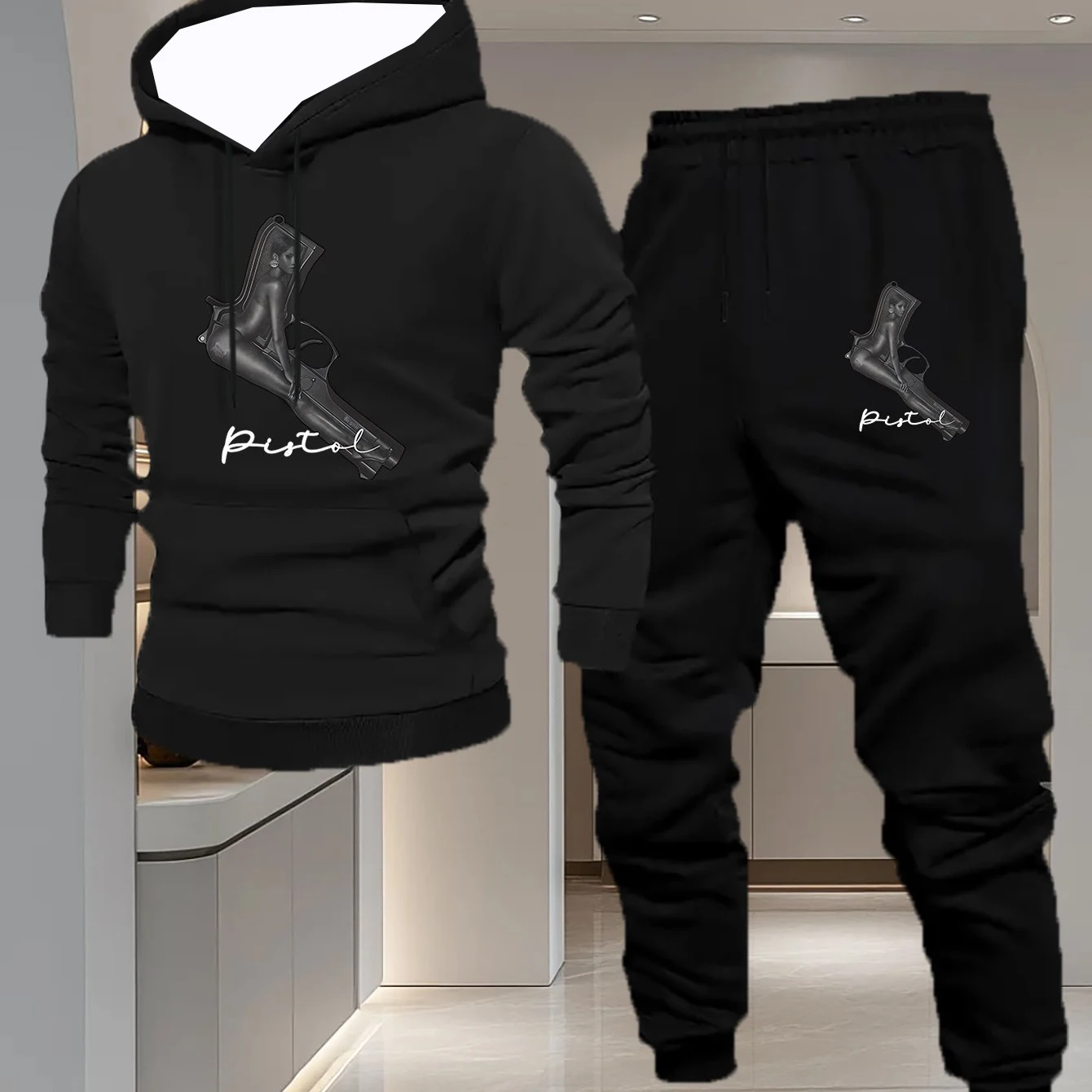 

Осень/зима 2022, модные толстовки с 3D принтом пистолета, мужская одежда, спортивный костюм из двух предметов, винтажные повседневные топы большого размера Y2K, одежда