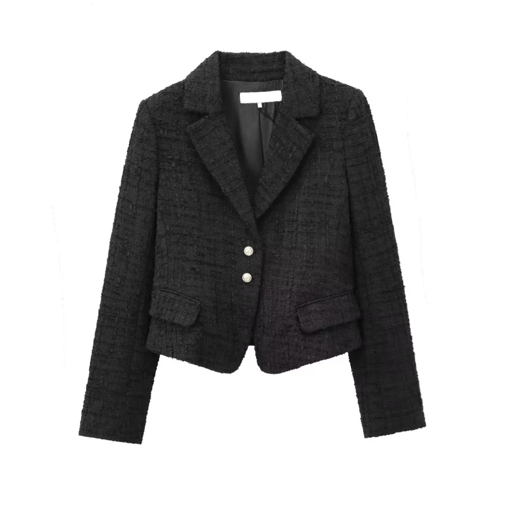 

women's pocket buckle decoration texture suit jacket with lapel long sleeved autumn new fashionable versatile jacket