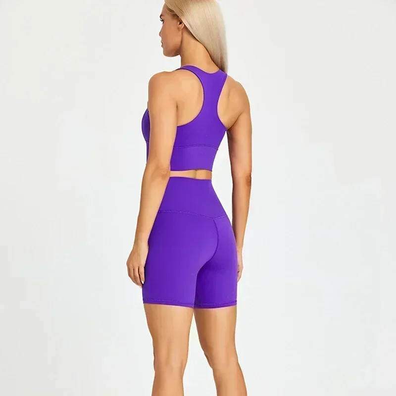Women 2 pcs Sports Set Exercise Biker Short 5