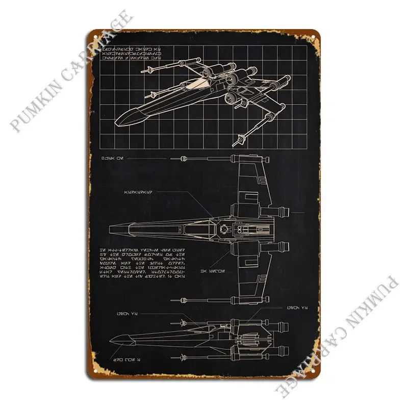 X Wing Blue Print Metal Plaque Create Kitchen Plaques Cinema Tin Sign Poster