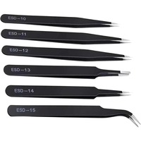 6 Piece Precision Tweezers Set Non-magnetic Anti-static Stainless Steel Tweezers Set with Storage Bag for Electronic Repair