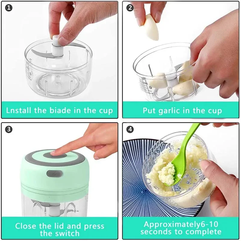 250/100ML Garlic Mincer USB Charging Powerful Mini Electric Garlic Chopper Portable Garlic Crusher Kitchen Food Chopper Unisex - view 6