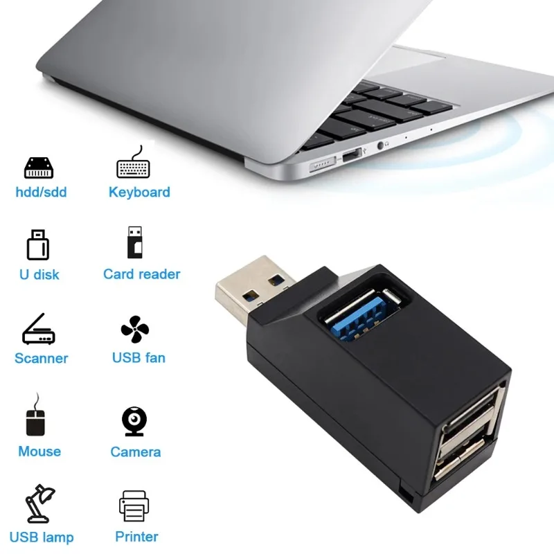 Mini 3Ports USB 3.0 HUB Extender Car Splitter Multi Port USB Hubs Laptop Office Multi Function Reading Usb Disk Charging Adapter
