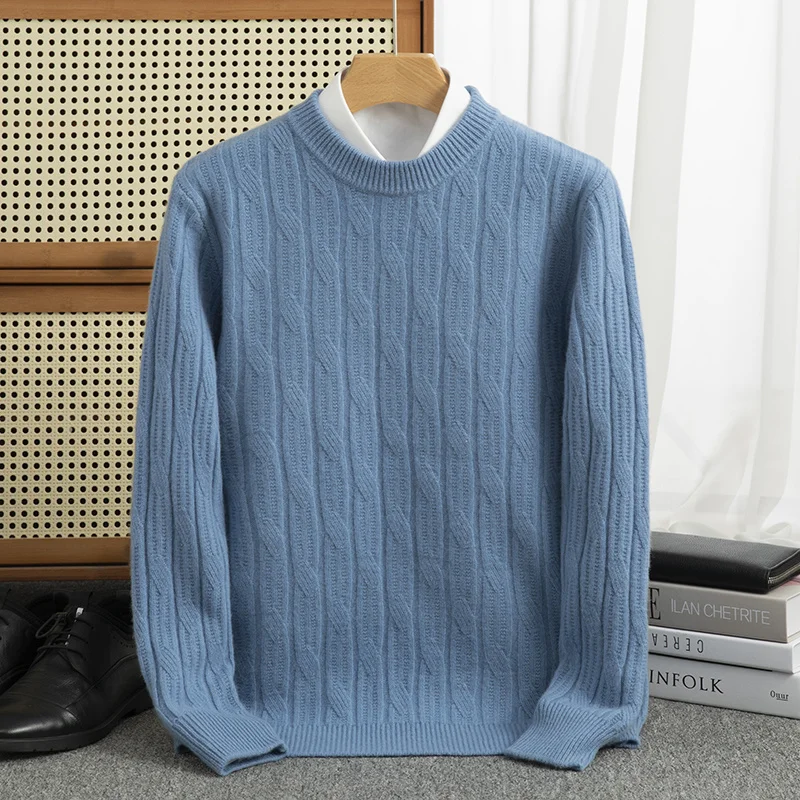 

Jacquard Autumn/Winter new 100% Merino wool pullover Cashmere sweater men's O-neck pullover warm bottom knit shirt top