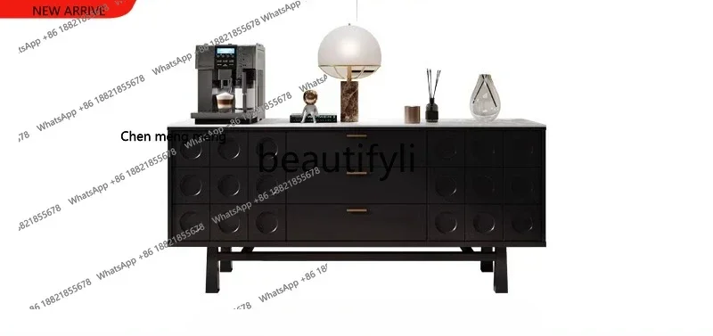 

X solid wood dining side cabinet Italian light luxury high-end rock slab locker medium antique decorative storage cab