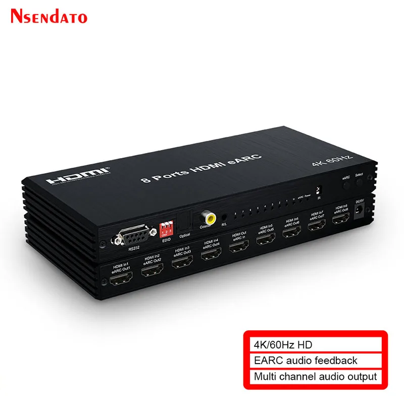 4K 60Hz 8x1 HDMI eARC ARC Audio Extractor Switcher With RS232 1X8 HDMI Switch for TV Adapter amplifiers Sound bar