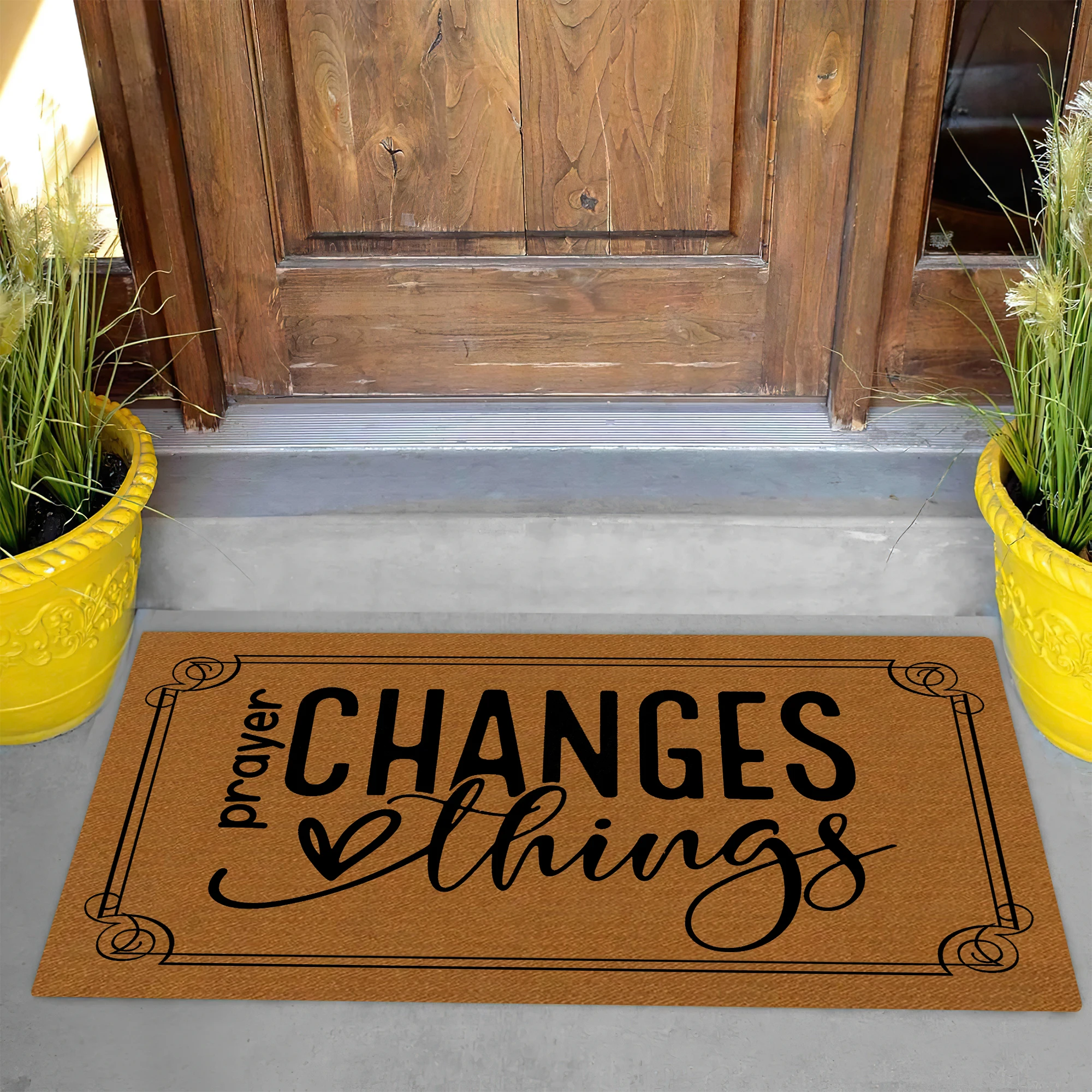 Christian Religious Welcome Mat Inspirational Bible Verse 'Prayer Changes Things' Non-Woven Fabric Doormat with Rubber Backing