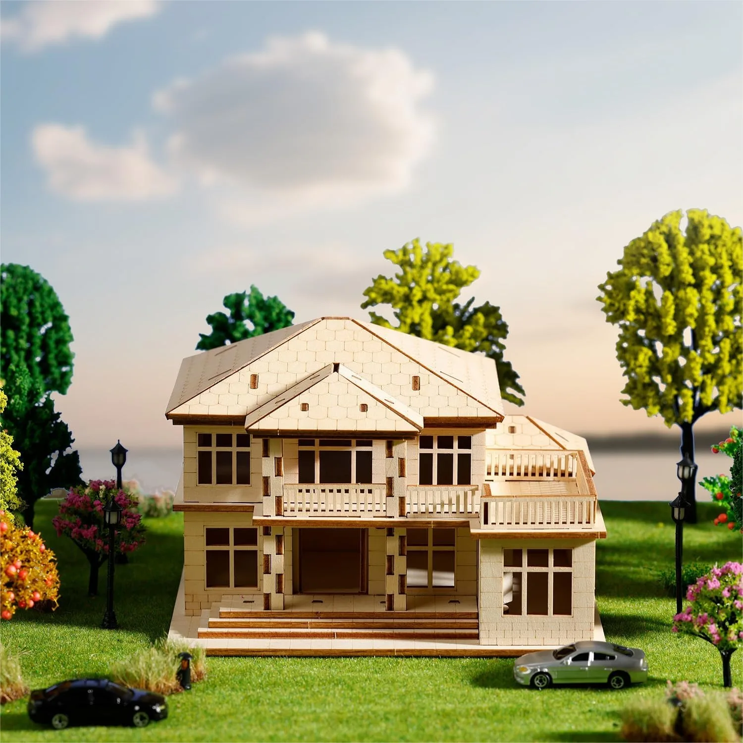 

3D Wooden House Puzzles for Adults, DIY Color Modern Villa Model Kits, Creative Art Ornaments for Home Decor