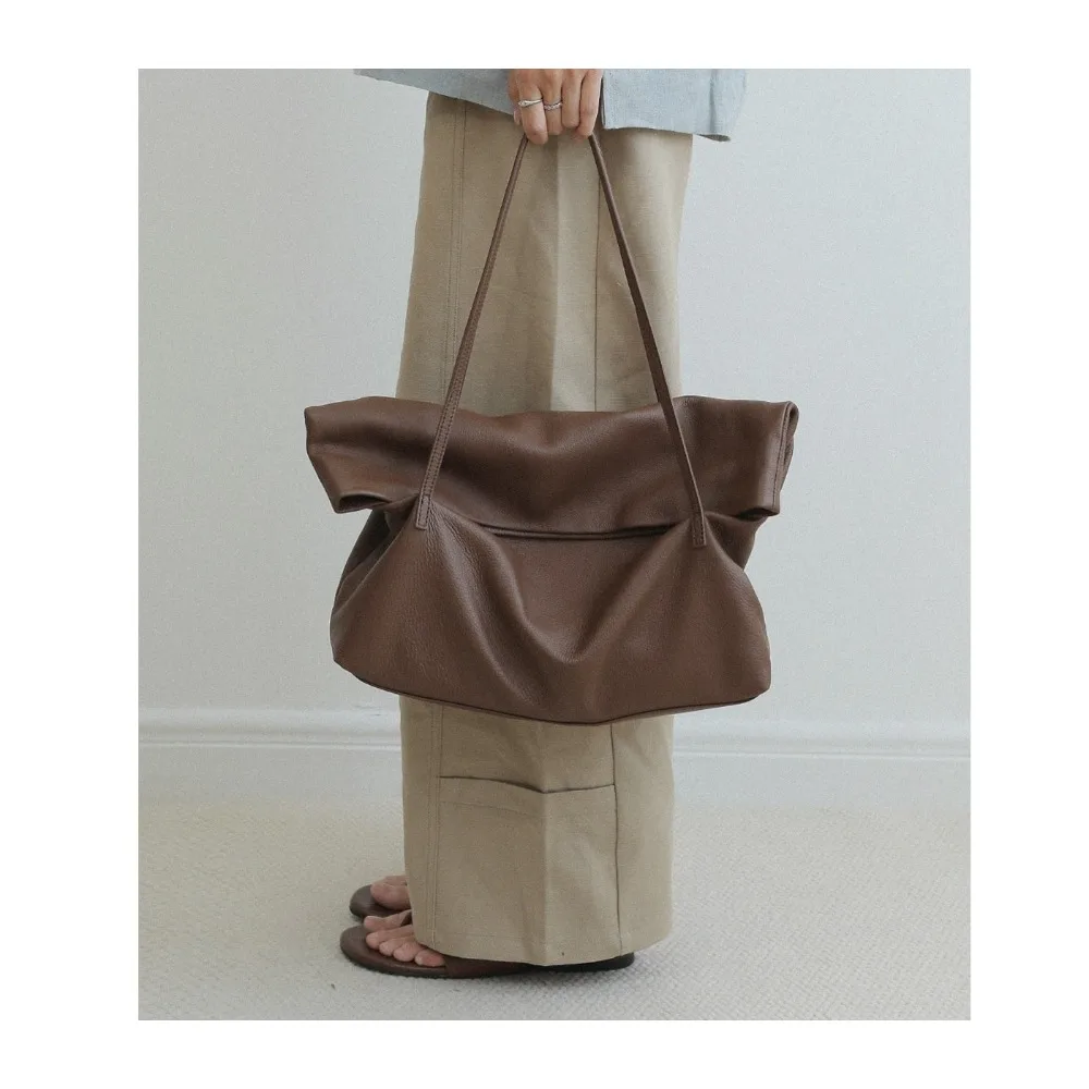 2026 Premium Slack Goatskin Soft Bag Flip Tote Bag Portable Shoulder Bag Texture Unique Premium Casual Fashion Simple Women's
