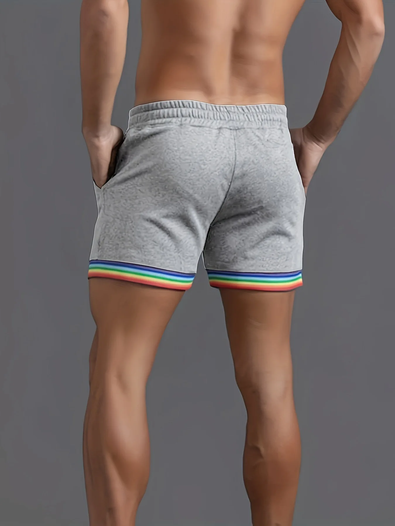 Men's American Style Gym Shorts Rainbow Hem Cotton 3 Inch Workout Shorts