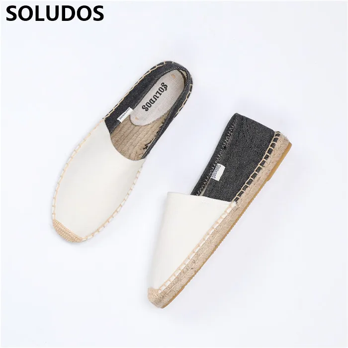 

SOLUDOS new women's thick soled grass woven linen soled shoes with linen canvas stripes, one foot flat fisherman's shoes