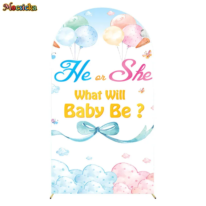 Gender Reveal Party Arch Backdrops Double-Sided Cover Cute Elephant Baby Shower Birthday Party Decorative Background Photocall