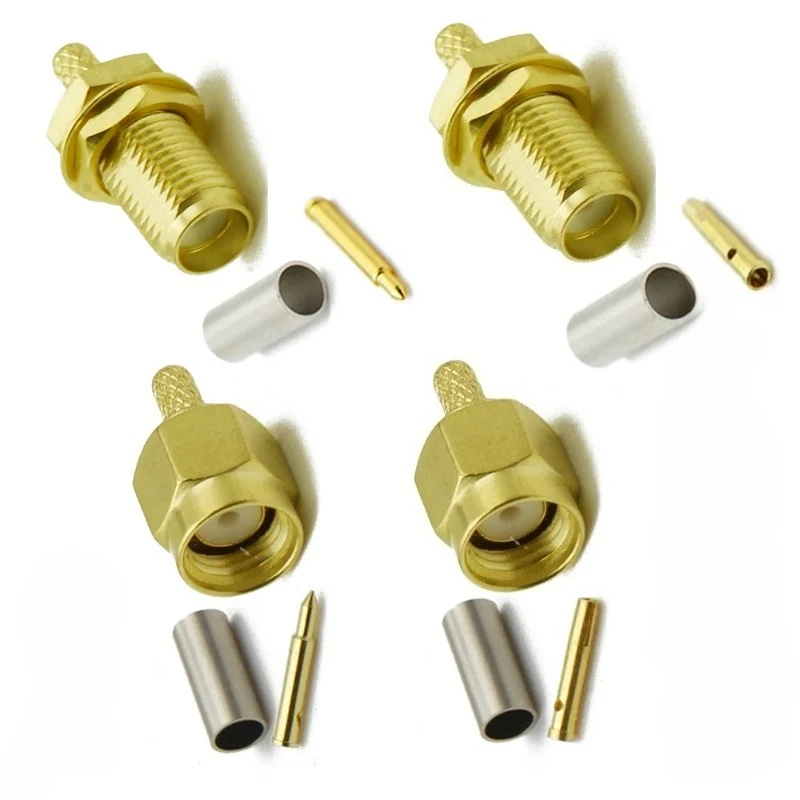 SMA Female Crimp Connector Gold Plated RF Coaxial SMA Jack for RG178 RG316 RG174 LMR100 Cable 50 Ohm
