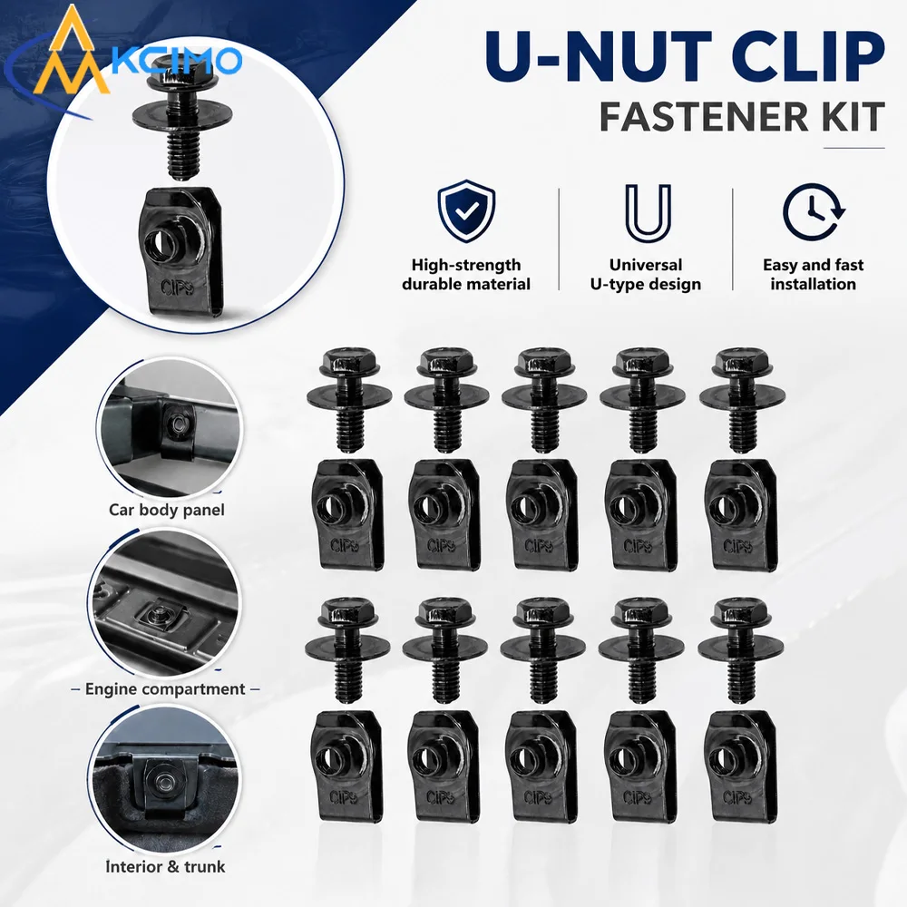 High-Strength U-Nut Clip Fastener Kit Car U-Type Clips with Screws Universal for Body Panel Engine Compartment Trunk Repair