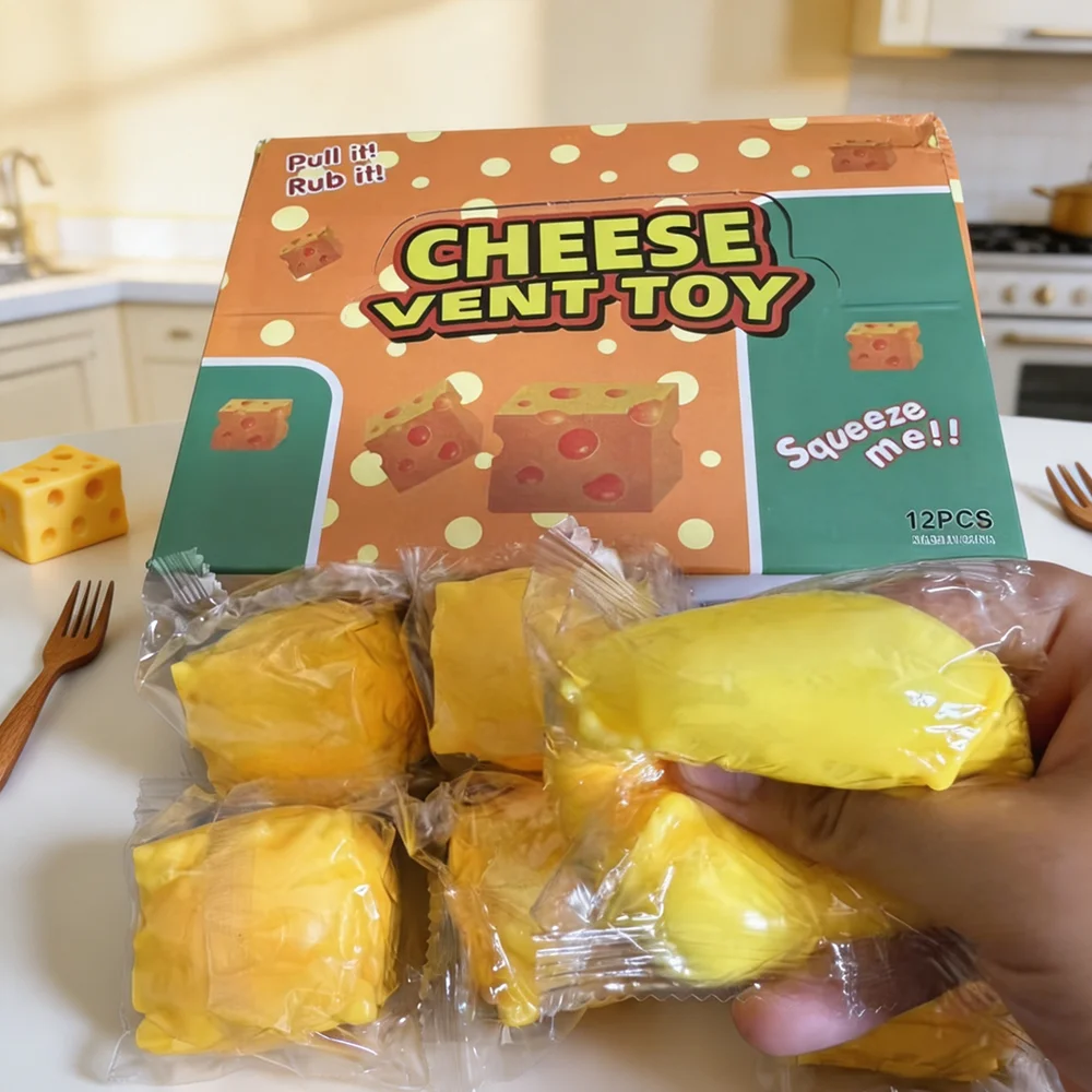 12PCS Cheese Squeezing Cheese Soft, Rebound, Deformable Adult Stress Relieving Crystal Mud Breathable Gift