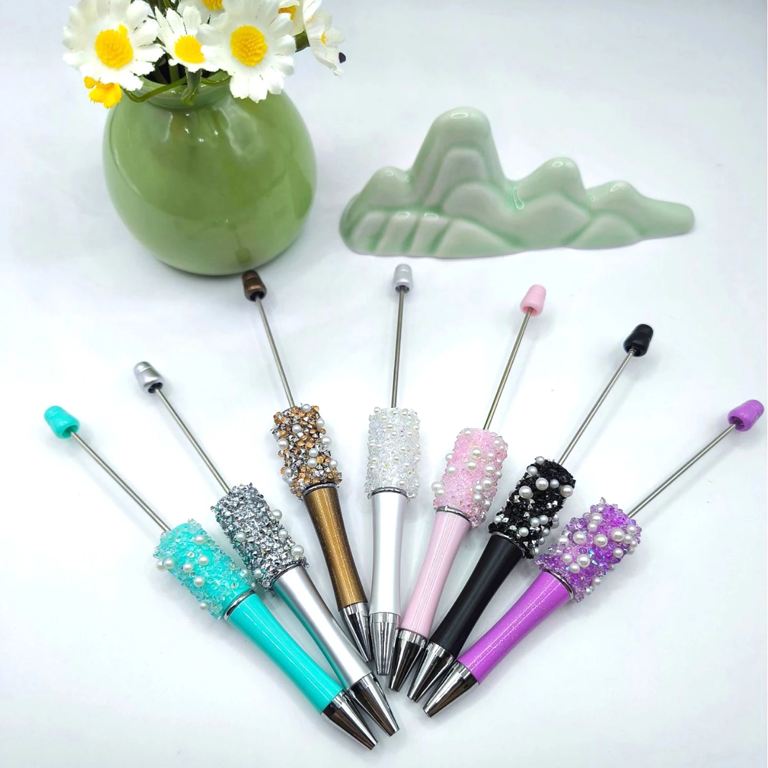 50Pcs DIY Pearl Rhinestone Bead Ballpoint Pen – Elegant Bead Pen Gift for Teachers, Teens & Creative Projects