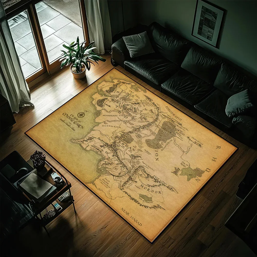 3D Map Flat M-Middle Earth Game Movie Carpet Rug for Art Living Room Decor Sofa Home Gifts Kids Game Area Rug Non-slip Floor Mat
