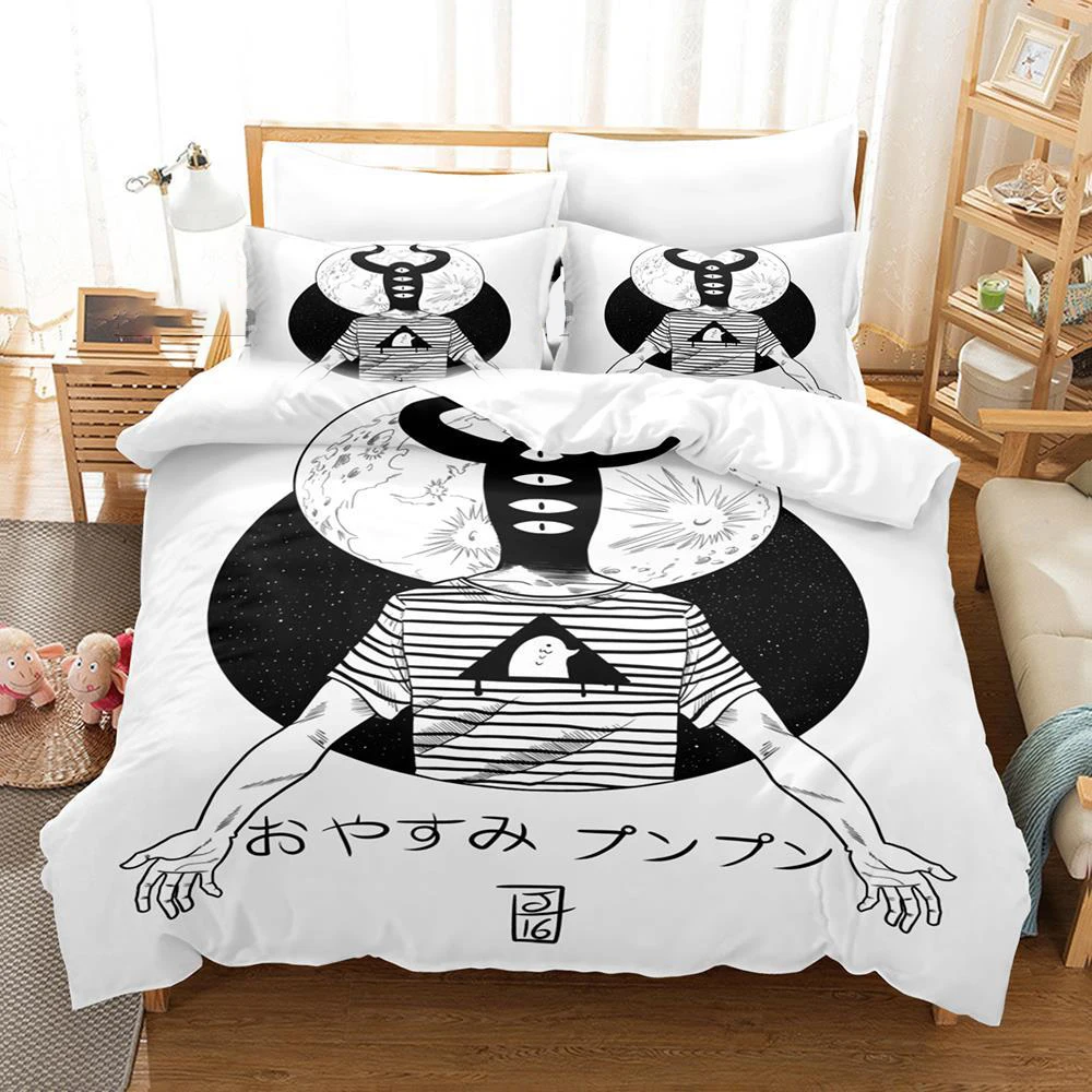 3D Printed Punpun Oyasumi Goodnight Bedding Set Boys Girls Twin Queen Size Duvet Cover Pillowcase Bed Kids Adult