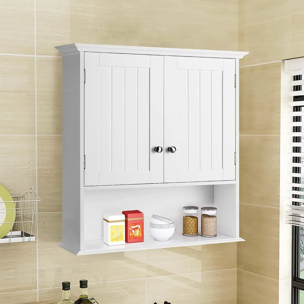 

Bathroom Wall Cabinet, Wooden Hanging Storage with Doors & Shelves, Multipurpose Wall Mounted Bathroom Medicine Cabinet for Kit